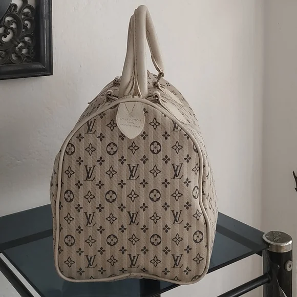 Vintage monogram Mini Lin Canvas 30 Bag Satchel Cream - Picture 5 of 16